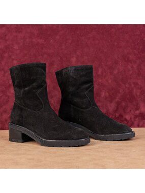 Stuart Weitzman Women Boulevard Black Suede Moto Festival party Pull Boots sz 8